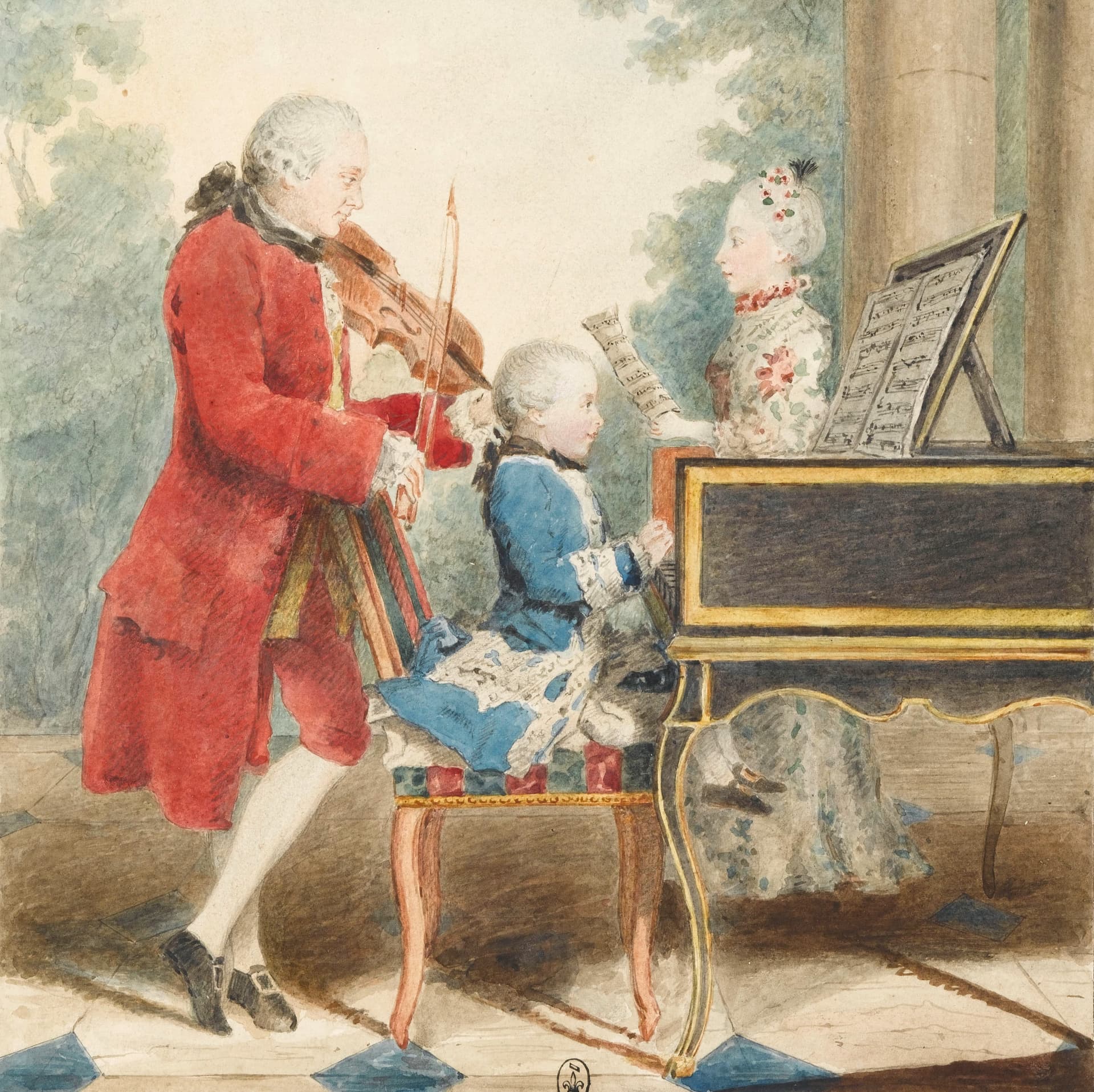 レオポルト・モーツァルトとその子供たち、ヴォルフガングとマリア・アンナ。